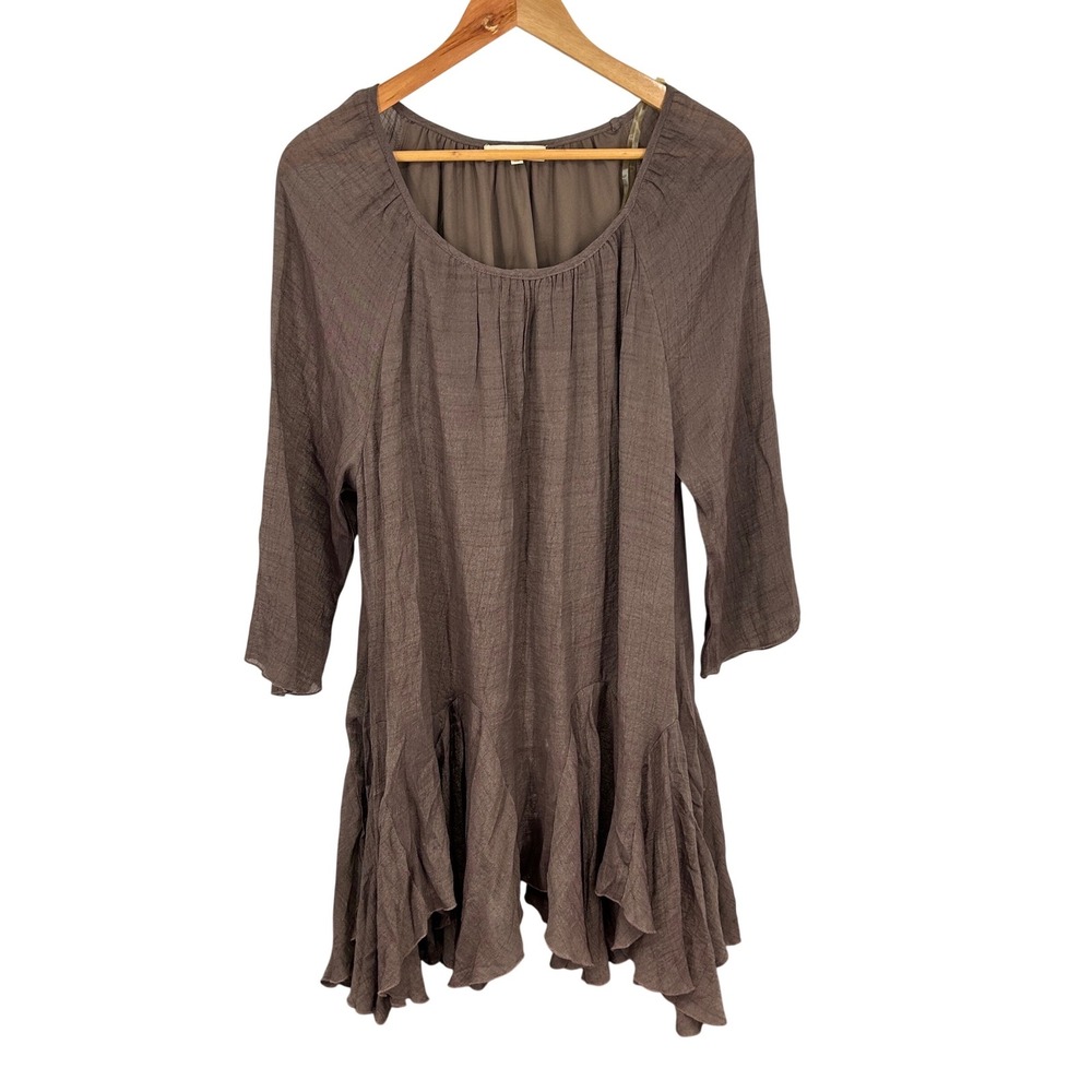 Indigo Soul Brown Ruffle Hem Tunic Top Boho Lagenlook XL - Picture 8 of 8